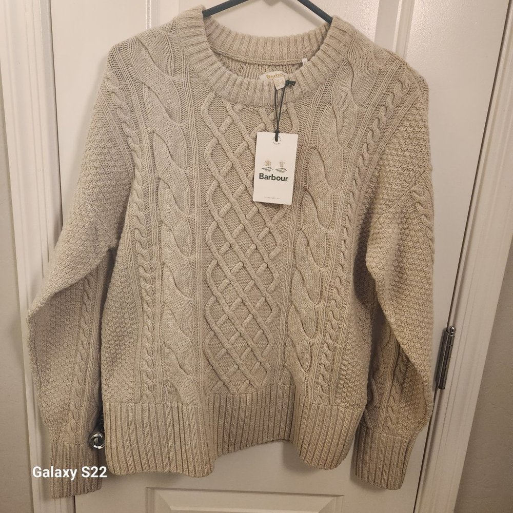 Barbour Daffodil Knit Crew Neck Sweater Oatmeal Cream Women's Size: 6 WORN 2x